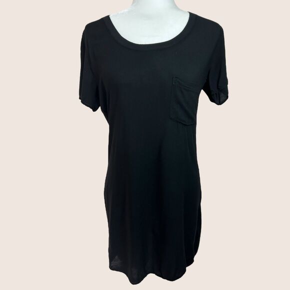 🖤 MEDIUM MERIDIAN LINE BLACK POCKET T-SHIRT TUNIC SHORT SLEEVE HI LO - Picture 2 of 8